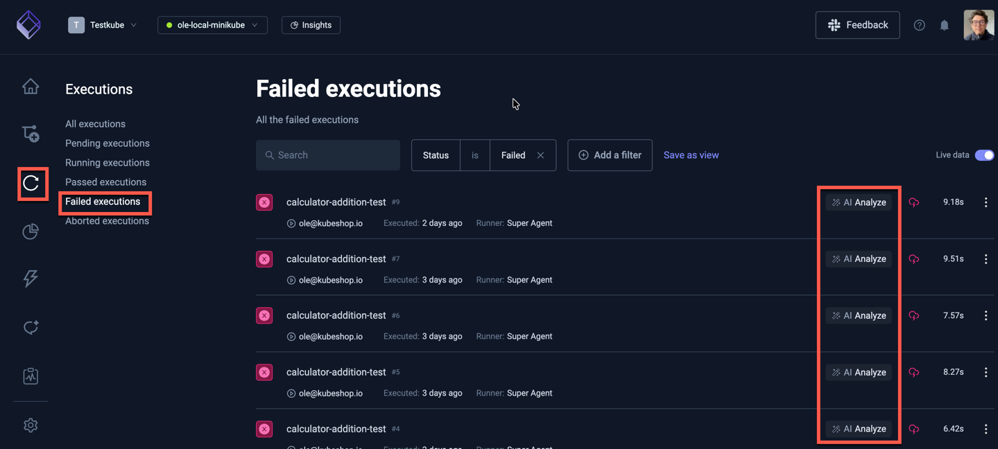 AI Analyze in Executions Dashboard