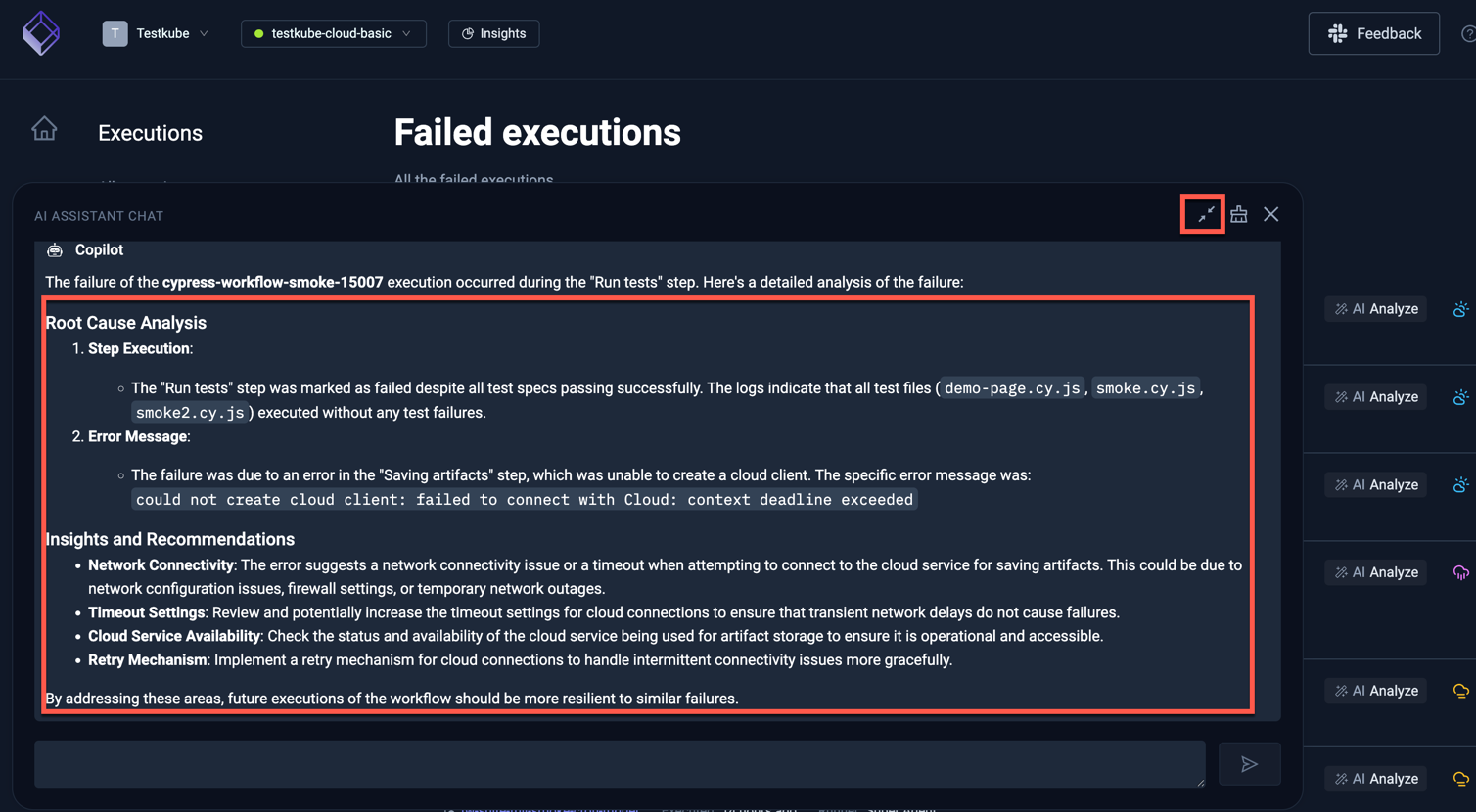 AI Analyze Result in AI Assistant