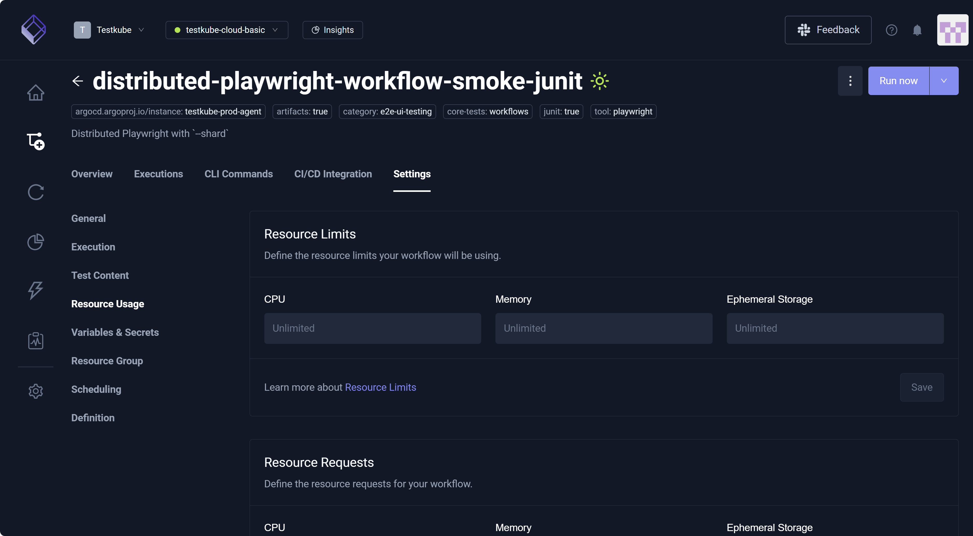 Resource Usage Settings