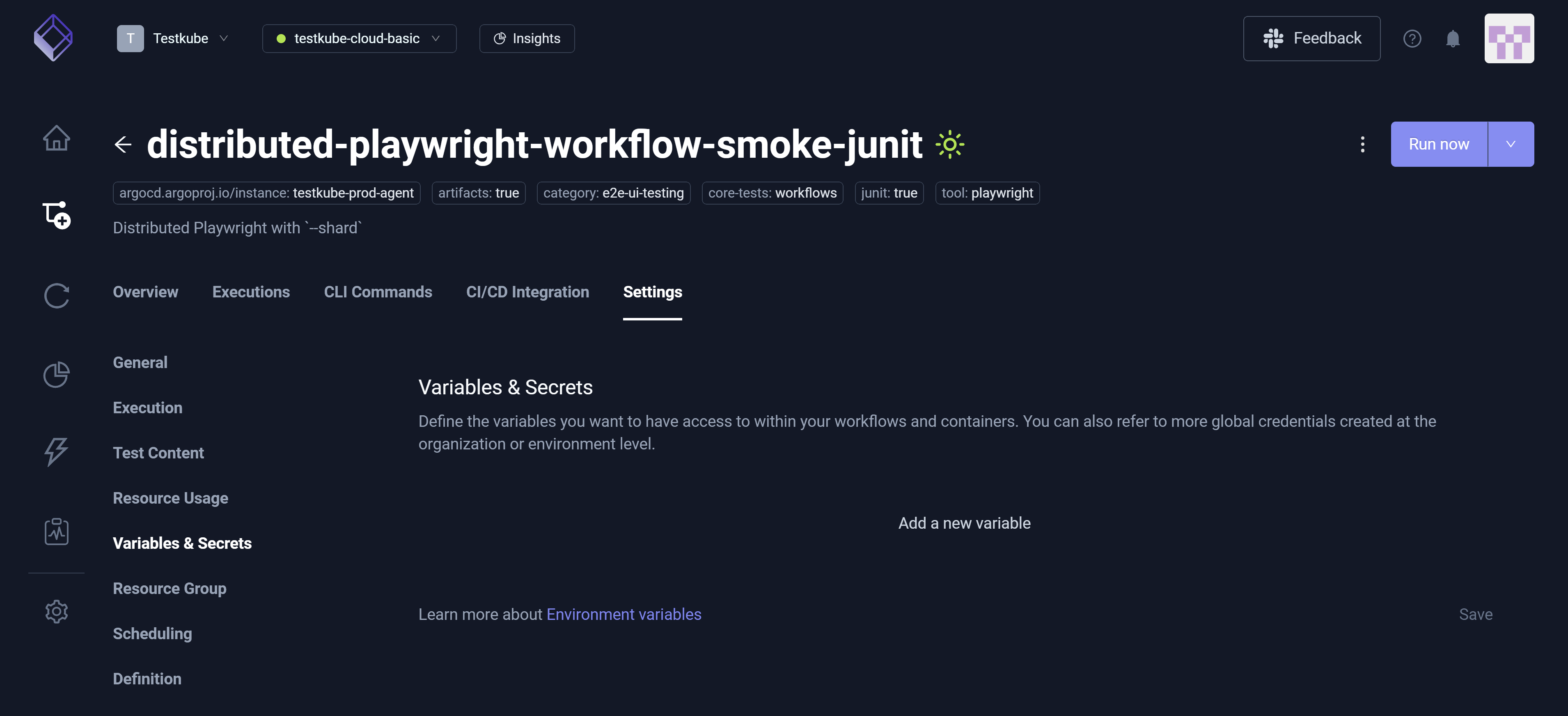 Variables &amp; Secrets Settings